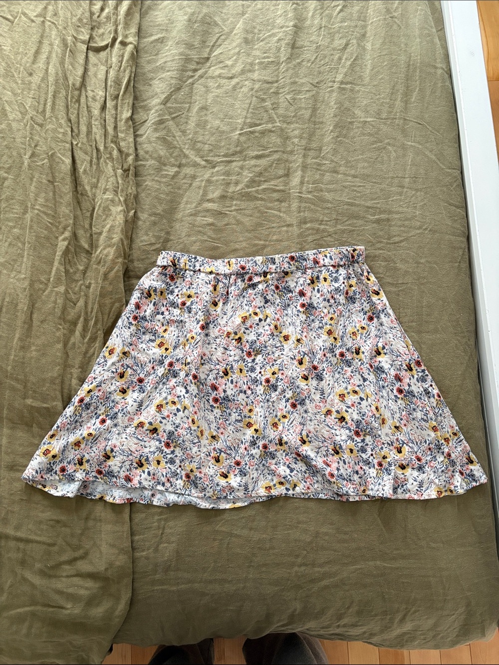 Floral Circle Skirt in White with Pink & Yellow Blossoms